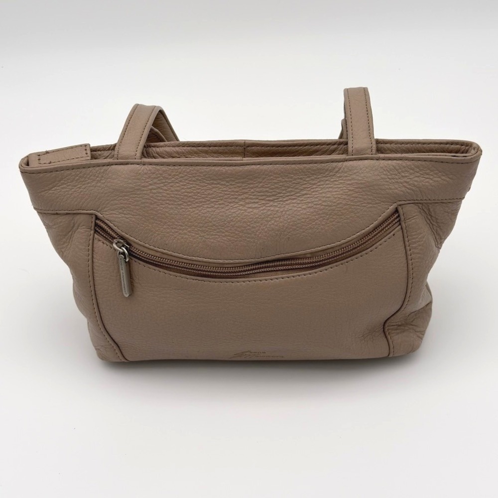 Stone Mountain Genuine Leather Shoulder Tote Bag Beige Tan Zip Pockets‎